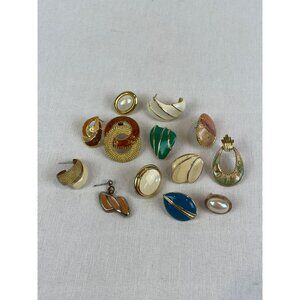 Lot Vintage Gold Silver Tone Enamel Earrings Pierced 12 Napier